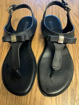 Michael Kors Women's Flat Thong T-Strap Saffiano Leather Black Size 7M • $22