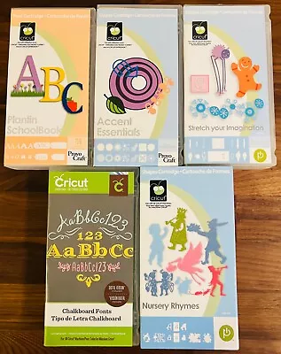 Lot Of 5 Cricut Cartridge Plantin SchoolBook Chalkboard Fonts Nursery Rhymes... • $39.99