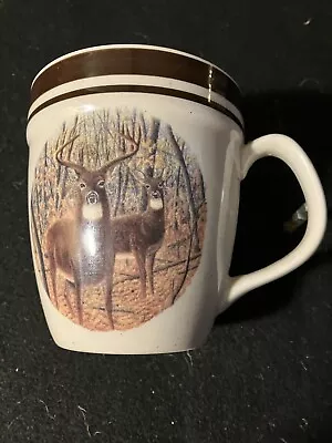 Cabela Folkcraft Stoneware Whitetail Buck With Doe Coffee Mug Cup 1999 • $13.99