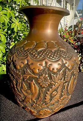 Vintage Antique Vase Copper Chased Persian Middle East Flowers Pot Vase 7” • $29