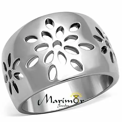 High Polished Stainless Steel 316 Flower Design Fashion Ring Women's Size 5-10 • $13.50