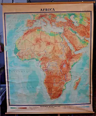 AFRICA RELIEF-LIKE MAP - WENSCHOW - HUGE VINTAGE PULL DOWN SCHOOL MAP - 1960s • $150