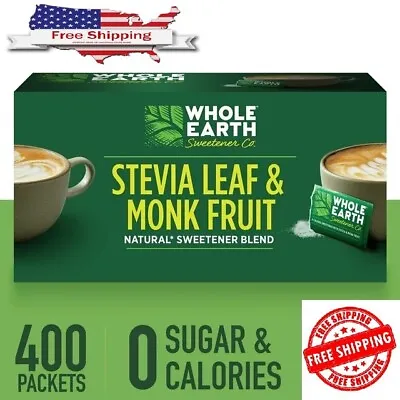 Whole Earth Stevia & Monk Fruit Zero Calorie Sweetener 400 Packets • $21.50