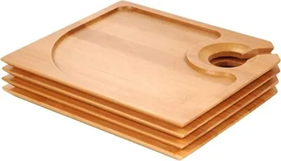 Bamboo Cocktail Appetizer Plates With Wine Glass Holder • $34.99