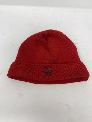 Vintage MCM Red  Knitted Merino Wool Designer Beanie OSFM Rare Cap Hat • $150