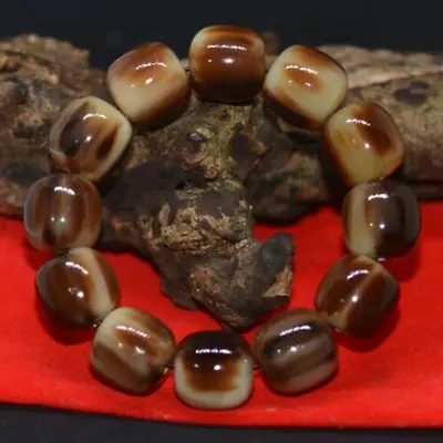 Natural Tibetan Yak Horn Bracelet To Ward Off Evil Blood Silk Buddha Beads • $126