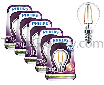 5 X Philips LED Deco Classic 2.5W (25W) E14 Vintage Luster Bulb Warm White P45 • $43.99