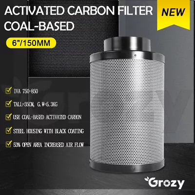 GROZY 6  Inch 150mm ACTIVATED HYDROPONICS CARBON FILTER VENTILATION Odor Control • $94.95