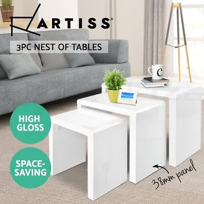 Artiss Coffee Table Bedside Tables Modern High Gloss Wooden Furniture White • $106.95