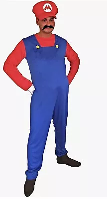 Mens Super Mario Plumber Fancy Dress Costume Size Regular • £9.49