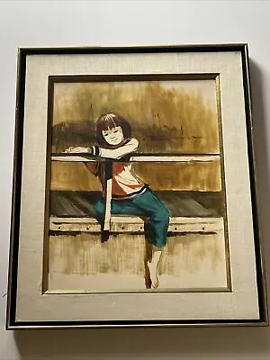 Mid Century Modern Painting Portrait Girl Asian Chinese Or Vietnamese Artist • $750