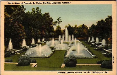 View Of Fountain In Water Garden Longwood Gardens PA DE Vintage Linen Postcard • $3.09