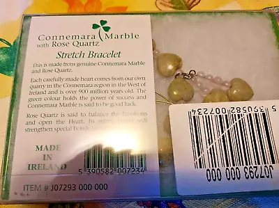 Vintage Connemara Marble With Rose Quartz Stretch Bracelet Ireland NIB  • $33.99