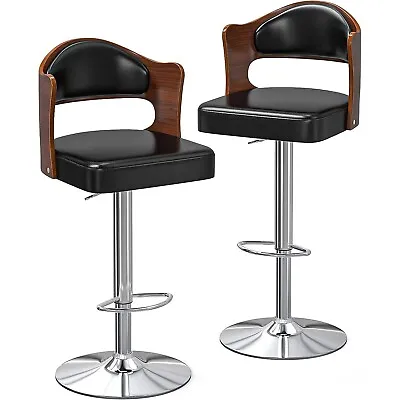 Bar Stools Set Of 2 Counter Height Adjustable Swivel Bentwood Faux Leather Black • $127.77