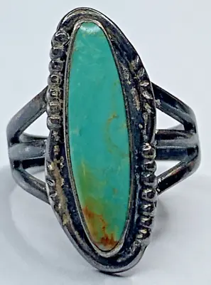 Vintage Old Pawn Signed Sterling 925 Navajo Long Green Turquoise Ring SZ 4.25 4G • $53.95