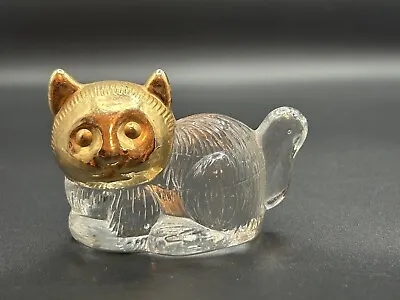 Vintage Gold Face Glass Seated Cat Paperweight Figurine • $14.95
