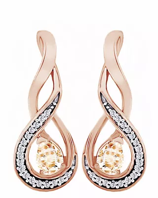 0.70 Ct Morganite & Simulated Diamond 18K Gold Plated Infinity Earrings • $166.56