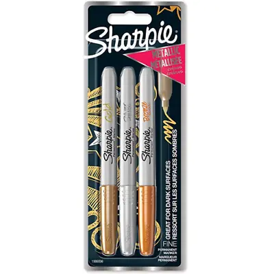 Sharpie Permanent Marker Pen - Fine Tip Metallic Silver Gold & Bronze 3 Pack • £6.49