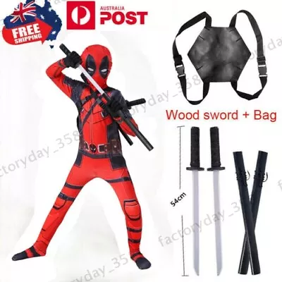 Superhero Deadpool Cosplay Costume Xmas Family Party Boy Kid Fancy Dress Up Suit • $25.99