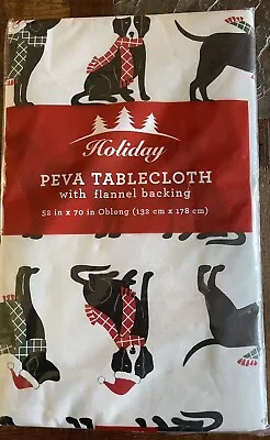 Christmas Black Dogs Plaid Scarfs Santa Hats Vinyl Flannel Back Tablecloth 52x70 • $15.95