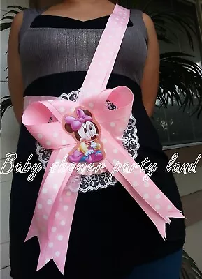 Baby Shower Decoration | Mom To Be | Minnie Mouse | Sash Pink Ribbon Corsage  • $16.99