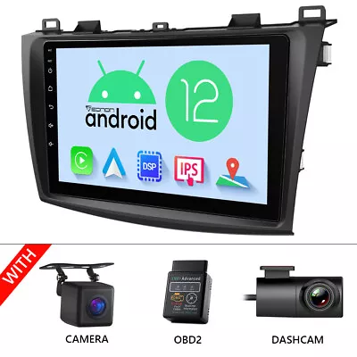 CAM+OBD+DVR+M3BLA12 9  Android 12 Car Radio Stereo GPS CarPlay For Mazda 3 10-13 • $299.89