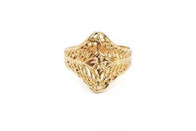 14k Yellow Gold Diamond Cut Filigree V Shape Band Ring Size 11.25 • $251.99