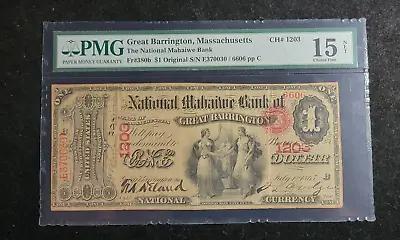 1865 $1 Original Series National Mahaiwe Bank Great Barrington Mass Ch# 1203 • $999.99