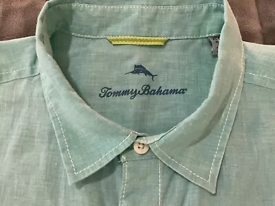 Tommy Bahama Linen Seafoam Teal Shirt Mens  Long Sleeve Casual Sz XL • $24.95