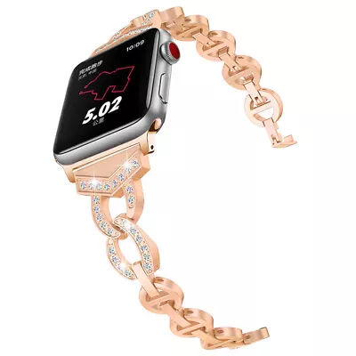 $16.99 • Buy For Apple IWatch Series 8 7 6 5 4 3 21 SE Bling Stainless Steel Wrist Band Strap