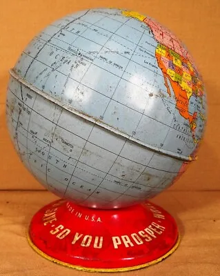 Vintage The Ohio Art Co. Globe World Bank Tin Toy Coin Bank Made In USA • $11.69