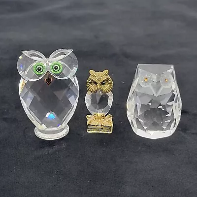 Lot Of 3 Etched Crystal Brass Owl Miniature Figurines 1.5  - 2  Tall • $20.01