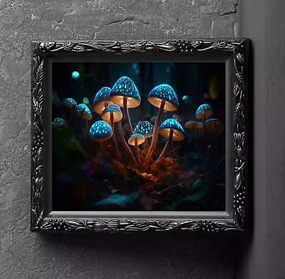 Magic Mushroom Forest Art Print Wall Hanging Picture Photo Dark Botanical Decor • $7.99