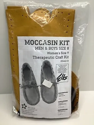 Moccasin Therapeutic Craft Kit Men & Boys Sz 8 ELKS Tan Brown Leather DIY 3442-8 • $29.99