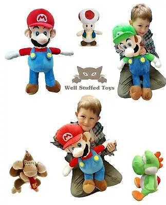 Mario Bros Plush Toys EXTRA LARGE 68cm Luigi Peaches Yoshi Donkey Kong Toad • £27.91