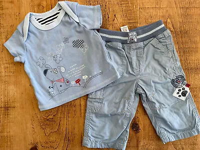 Baby Boy 0-3 Months George Little Paws 2 Piece Trouser Outfit Summer Blue Dogs • £1