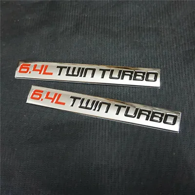 $14.99 • Buy 2PCS Chrome Red 6.4L Black TWIN TURBO Metal Decal Sticker Badge Emblem Engine V8