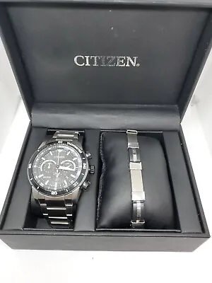 Citizen Men's Ecosphere Silver/Black Chronograph 47mm Watch CA4150-67E In Box • $220