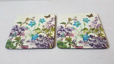 £5.49 • Buy New Vintage-look Coasters Butterfly & Flowers Set Of 2 - Hand Decorated