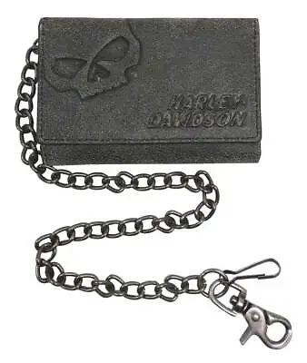 Harley-Davidson Men's Burnished Tri-Fold Skull Biker Chain Wallet BM2625L-TanBlk • $89.95