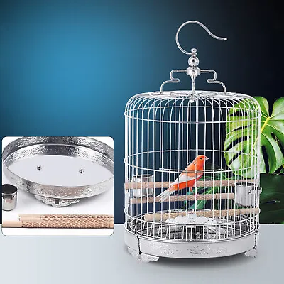 $61.75 • Buy New Hanging Stainless Steel Bird Round Cage Parrot Perch Travel Carrier With Cup