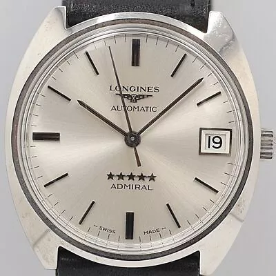 Longines Watch Admiral 5 Star Automatic Date Round Silver Dial Men Swiss • $412.99