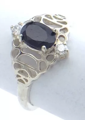 Vintage Women Size 7.75 US Synthetic Sapphire Stone Sterling Silver Ring G720 • $29.99