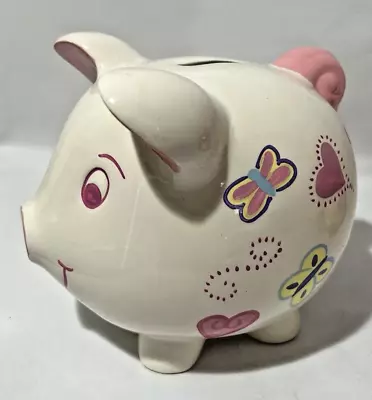 Vintage Piggy Bank Girls Fancy Ceramic Pig Piggy Bank Pink With Stopper - Girls • $12.95