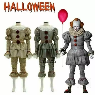 Adult Halloween Joker It Pennywise Costume Mask Men Clown Cosplay Fancy Outfit • £9.59