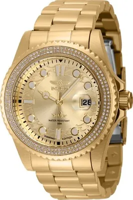 Invicta Pro Diver Gold 37974 Quartz 43Mm Diamonds Date Men's Watch W/2-Slot Case • $288.53