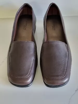 M&S Ladies Footglove  Wider Fit Dark Brown Leather Slip On Shoes UK 4 - Unworn • £12