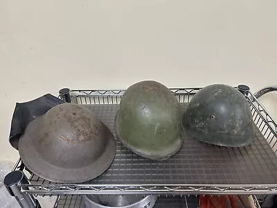 Relishing!!! 3 Military Helmets British  USA  And Italian  Great Lot!!! • $13.50