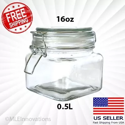 Hinged Lid Clamp Airtight Sealed Jar Food Storage Canister Glass 16 OZ Mason Jar • $13.99