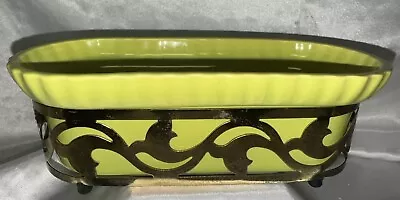 VTG Miramar  Of California MCM Green Ceramic Planter W BRASS HOLDER RETRO PIECE • $32.99